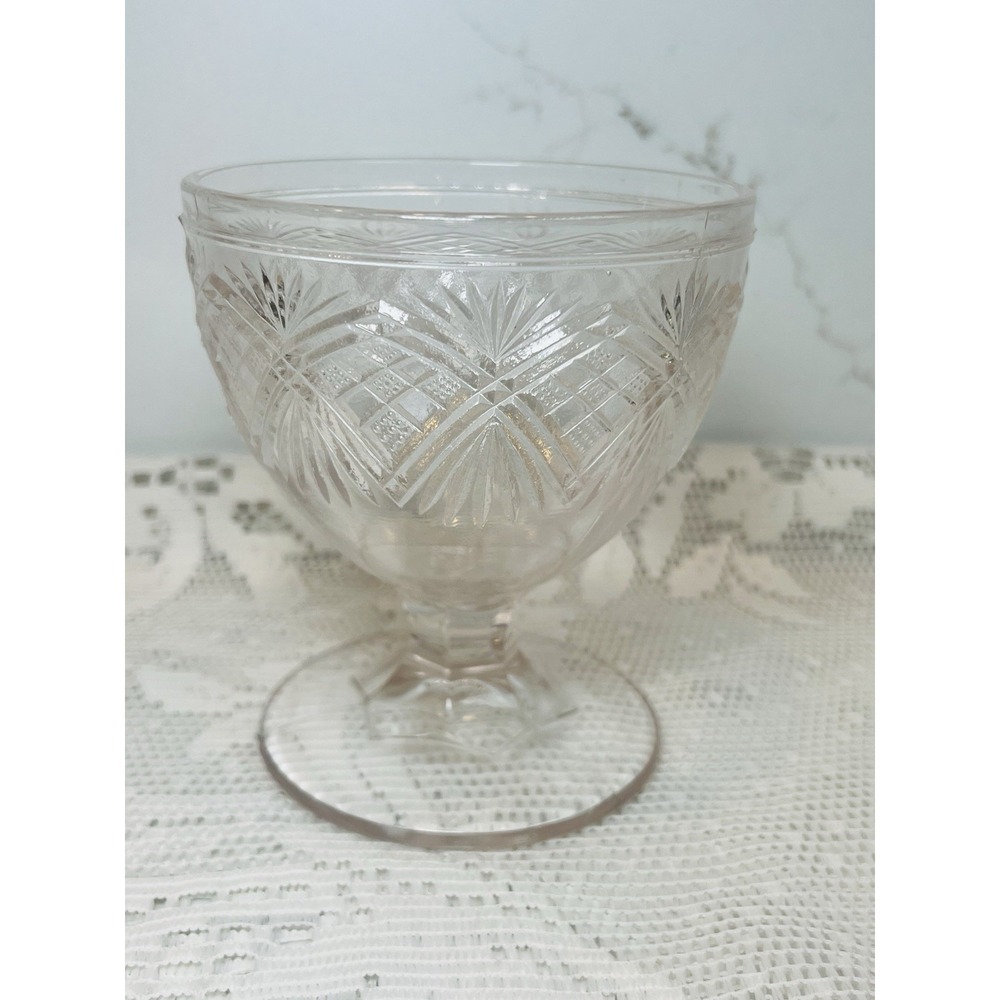 Antique 1800s Buttermilk Glass Goblet Open Sugar Bowl Diamond Starburst